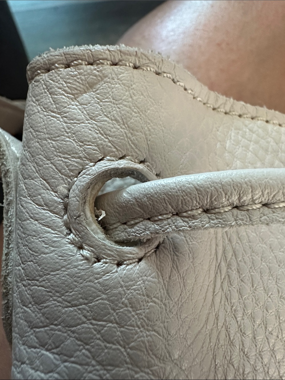 The Sak Ivy Leather Drawstring Bucket Bag cream coastal with striped woven trim - Picture 11 of 13